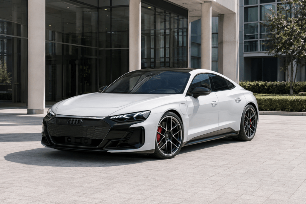 Audi RS e-tron GT performance vor Geschäftsgebäude