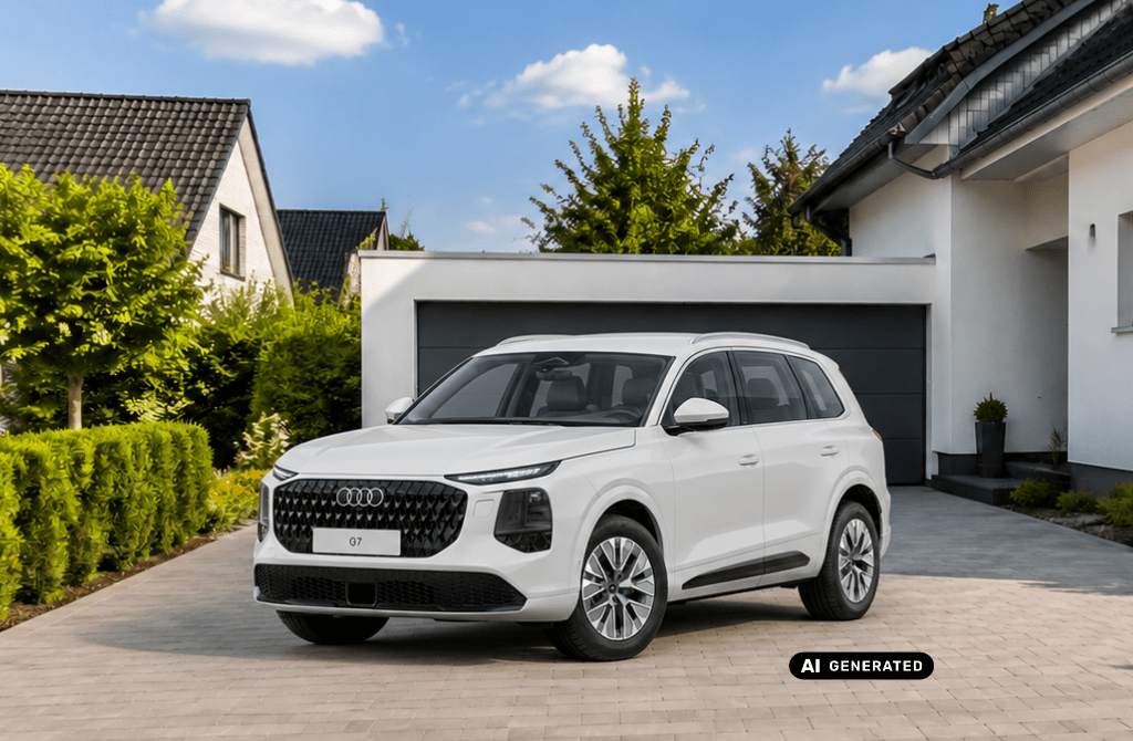 Audi Q7 SUV vor Privatgarage
