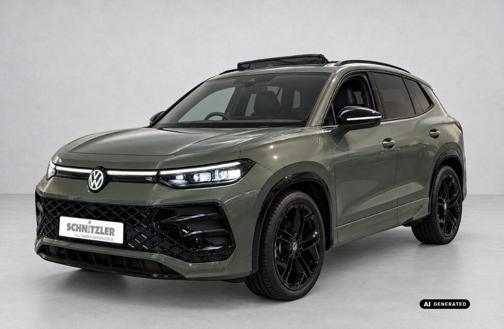 VW Tayron R-Line 1,5 l eHybrid OPF 130 kW (177 PS) / 85 kW (115 PS) 6-Gang DSG Lackierung: Cipressino-Grün Metallic