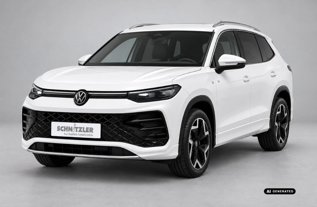 VW Tayron R-Line 1,5 l eHybrid OPF 130 kW (177 PS) / 85 kW (115 PS) 6-Gang DSG Lackierung: Pure White Uni