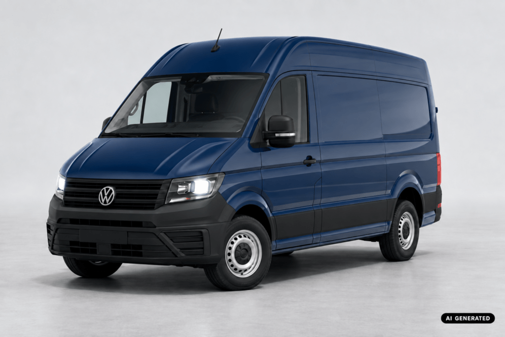 VW Crafter 35 Kasten Hochdach in Deep Ocean Blue – KI-generierte Abbildung