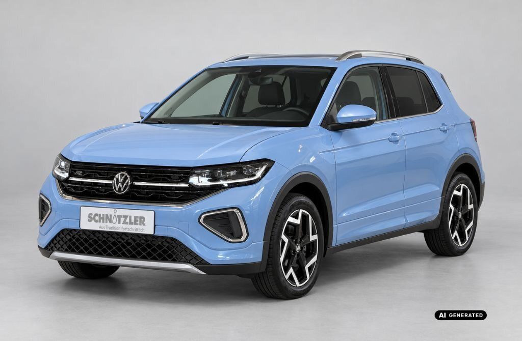 VW T-Cross R-Line 1,5 l ACT TSI OPF 110 kW (150 PS) 7-Gang DSG Lackierung: Clear Blue Metallic 